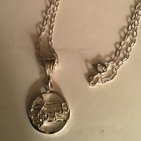 STERLING MUSICAL SYMBOLS PENDANT NECKLACE - Picture 1 of 3
